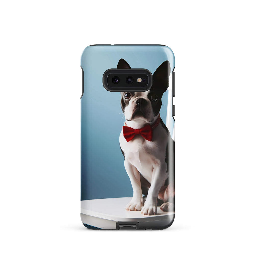 Dapper Boston Terrier in Red Bow Tie Seated on White Chair Tough case for Samsung