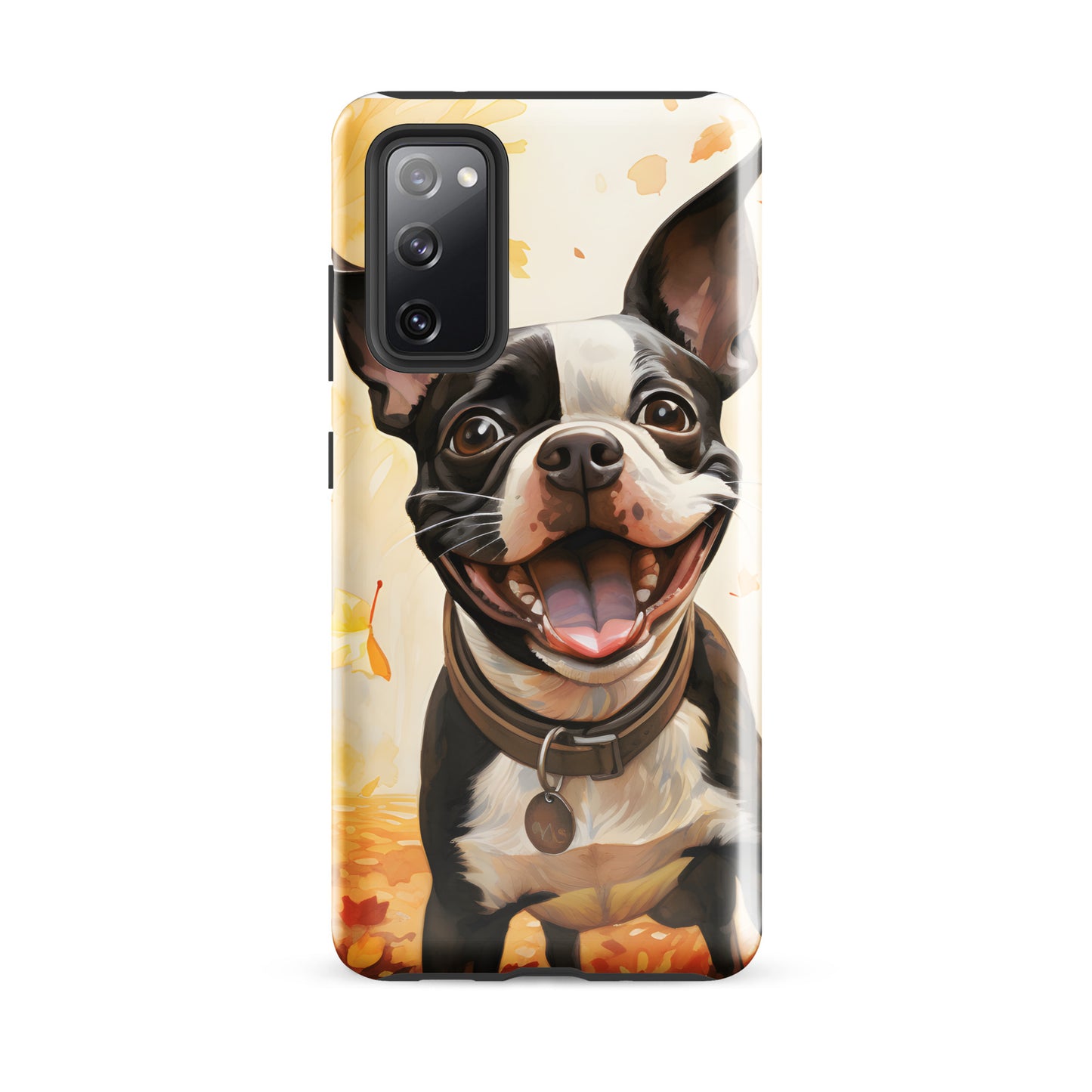 Cheerful Boston Terrier Dog Exploring A Park Watercolor Tough case for Samsung . Glossy Samsung Galaxy S20 FE