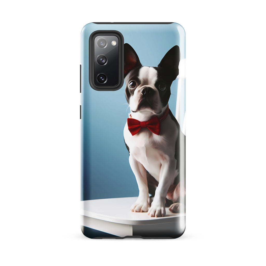 Dapper Boston Terrier in Red Bow Tie Seated on White Chair Tough case for Samsung