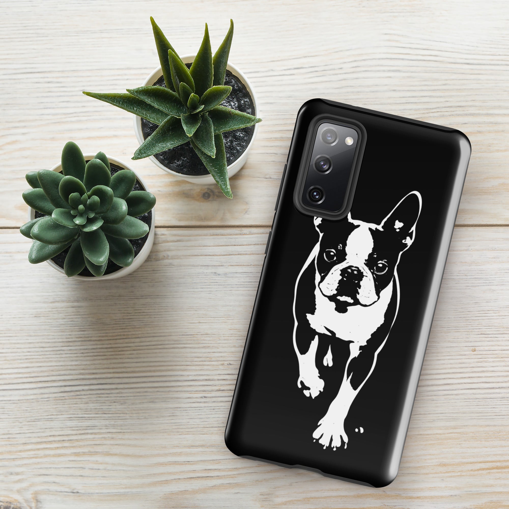 Boston Terrier Stencil Graphic – Minimalist Dog Lover Tough Case for Samsung . Glossy Samsung Galaxy S20 FE