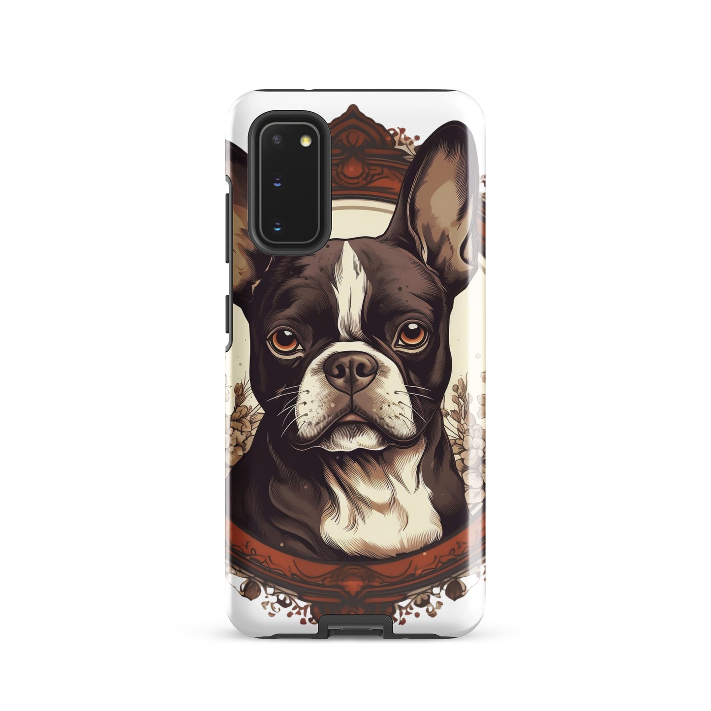 Vintage-Inspired Red Brown Boston Terrier Tough case for Samsung . Glossy Samsung Galaxy S20
