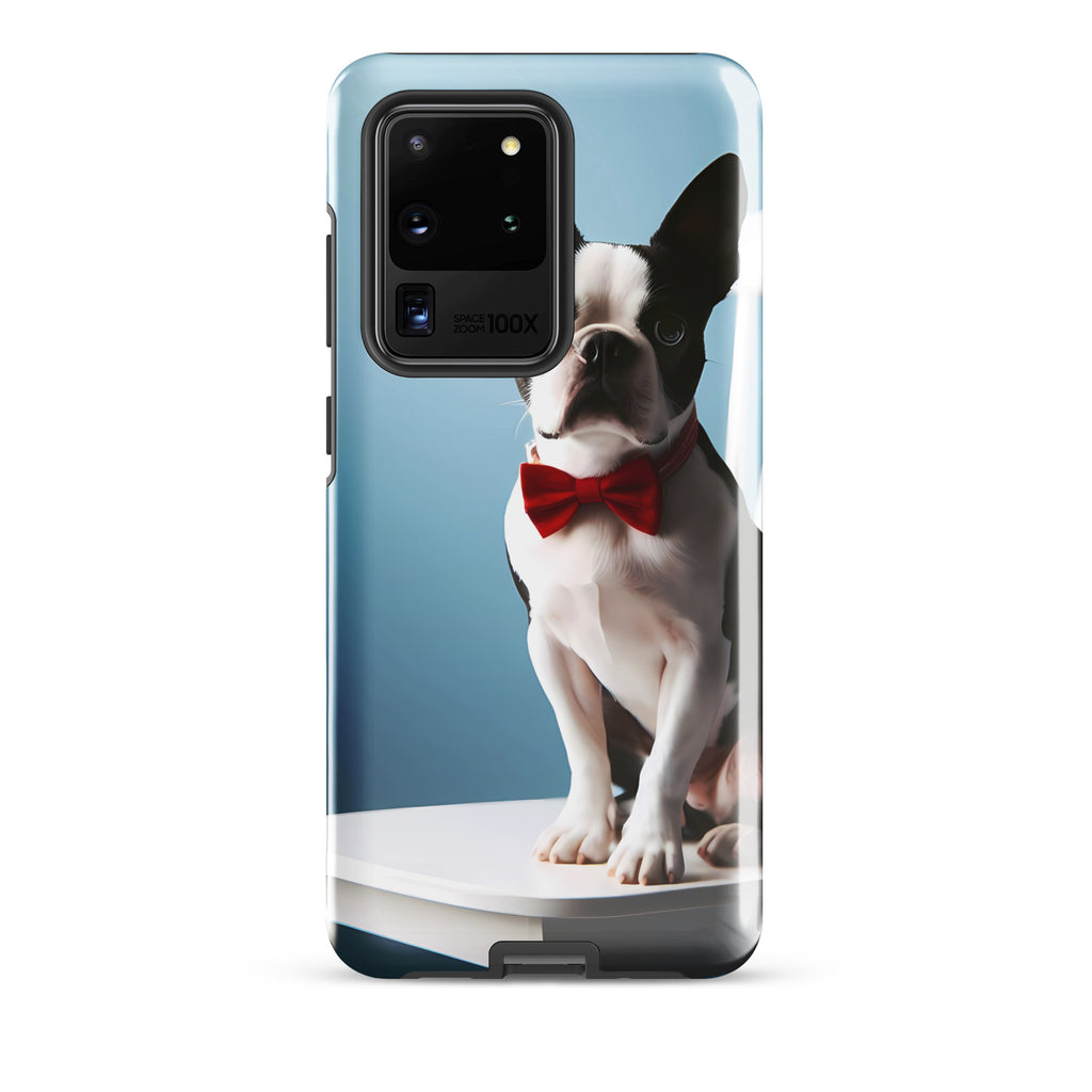 Dapper Boston Terrier in Red Bow Tie Seated on White Chair Tough case for Samsung