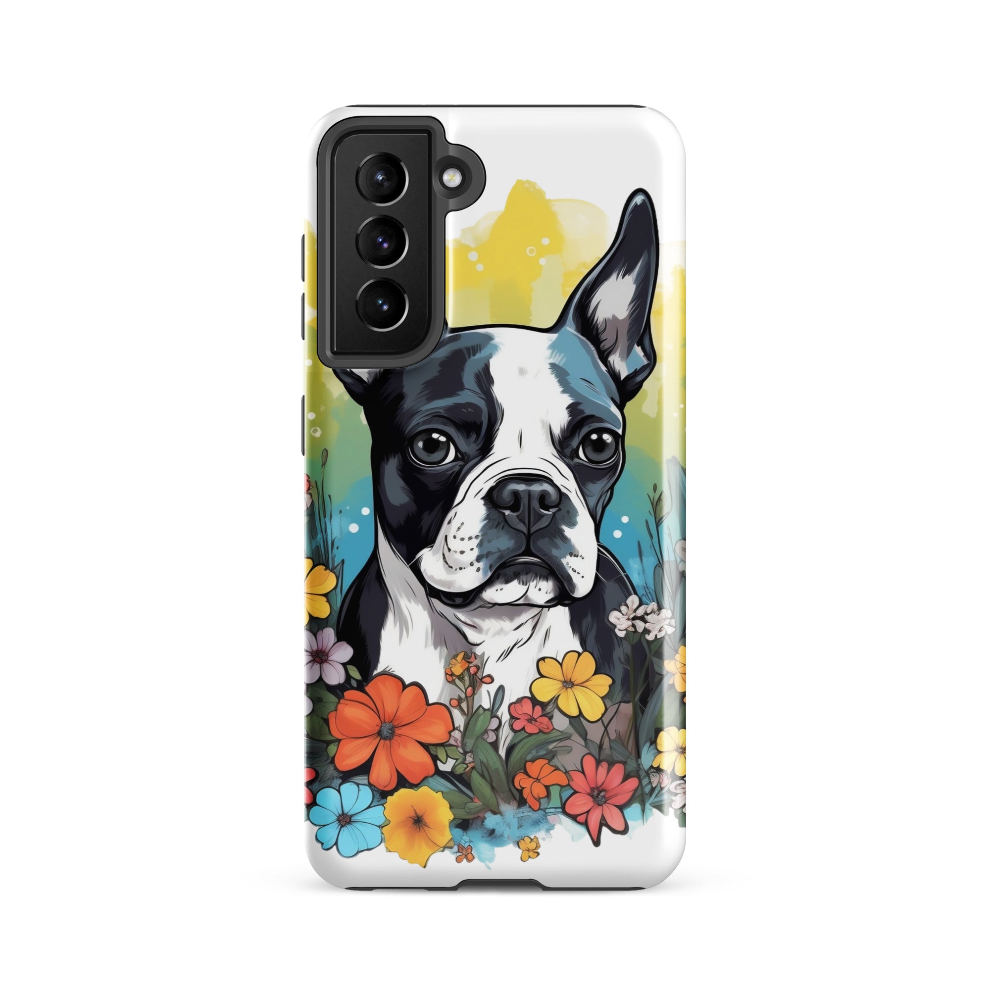 Boston Terrier Surrounded By Flowers Tough case for Samsung