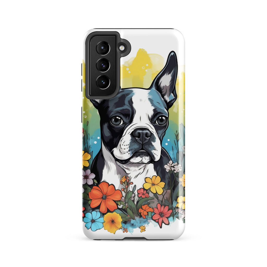 Boston Terrier Surrounded By Flowers Tough case for Samsung