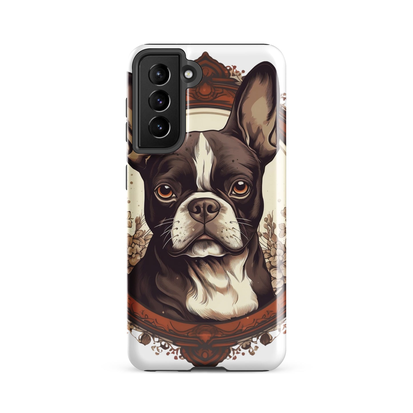 Vintage-Inspired Red Brown Boston Terrier Tough case for Samsung . Glossy Samsung Galaxy S21 FE