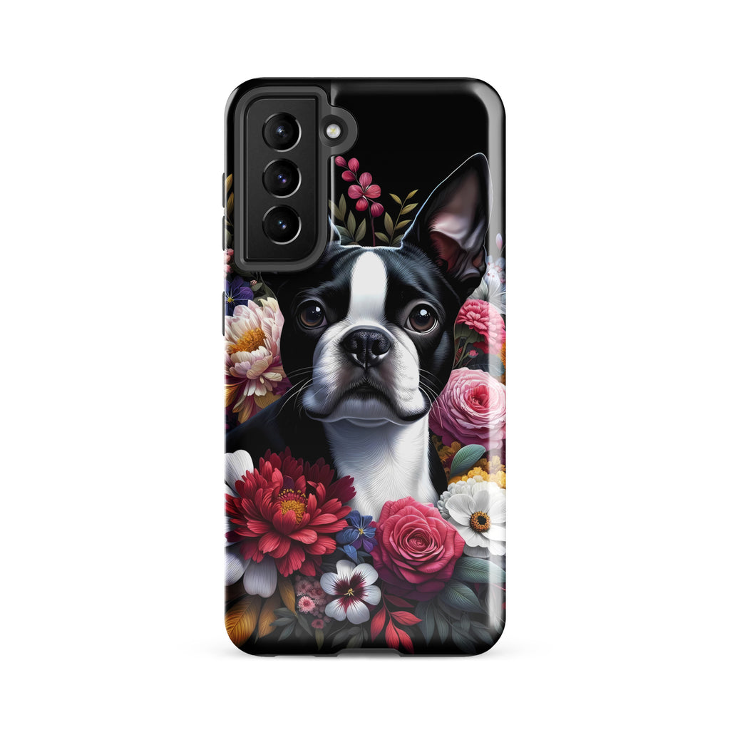 Floral Boston Terrier Dog Tough case for Samsung