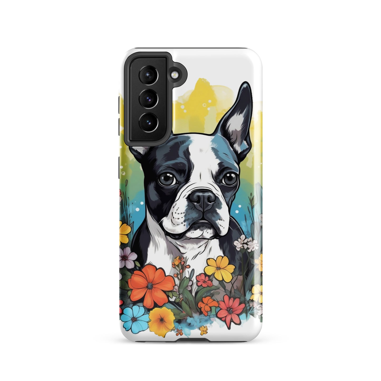 Boston Terrier Surrounded By Flowers Tough case for Samsung