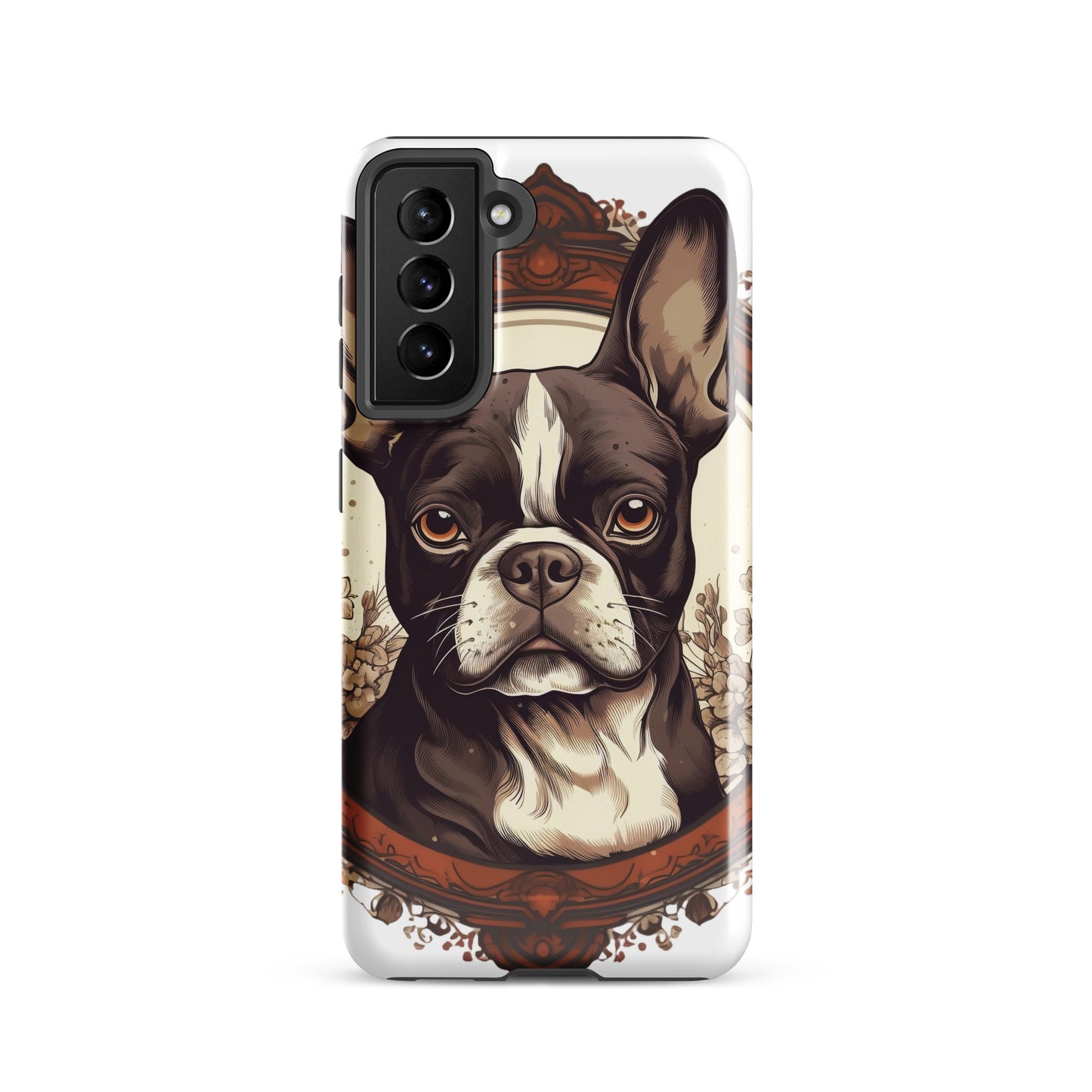 Vintage-Inspired Red Brown Boston Terrier Tough case for Samsung . Glossy Samsung Galaxy S21