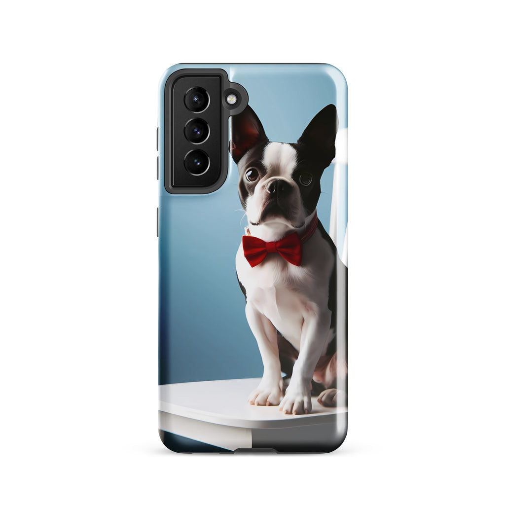 Dapper Boston Terrier in Red Bow Tie Seated on White Chair Tough case for Samsung