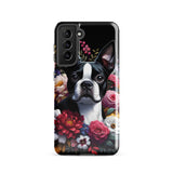 Floral Boston Terrier Dog Tough case for Samsung