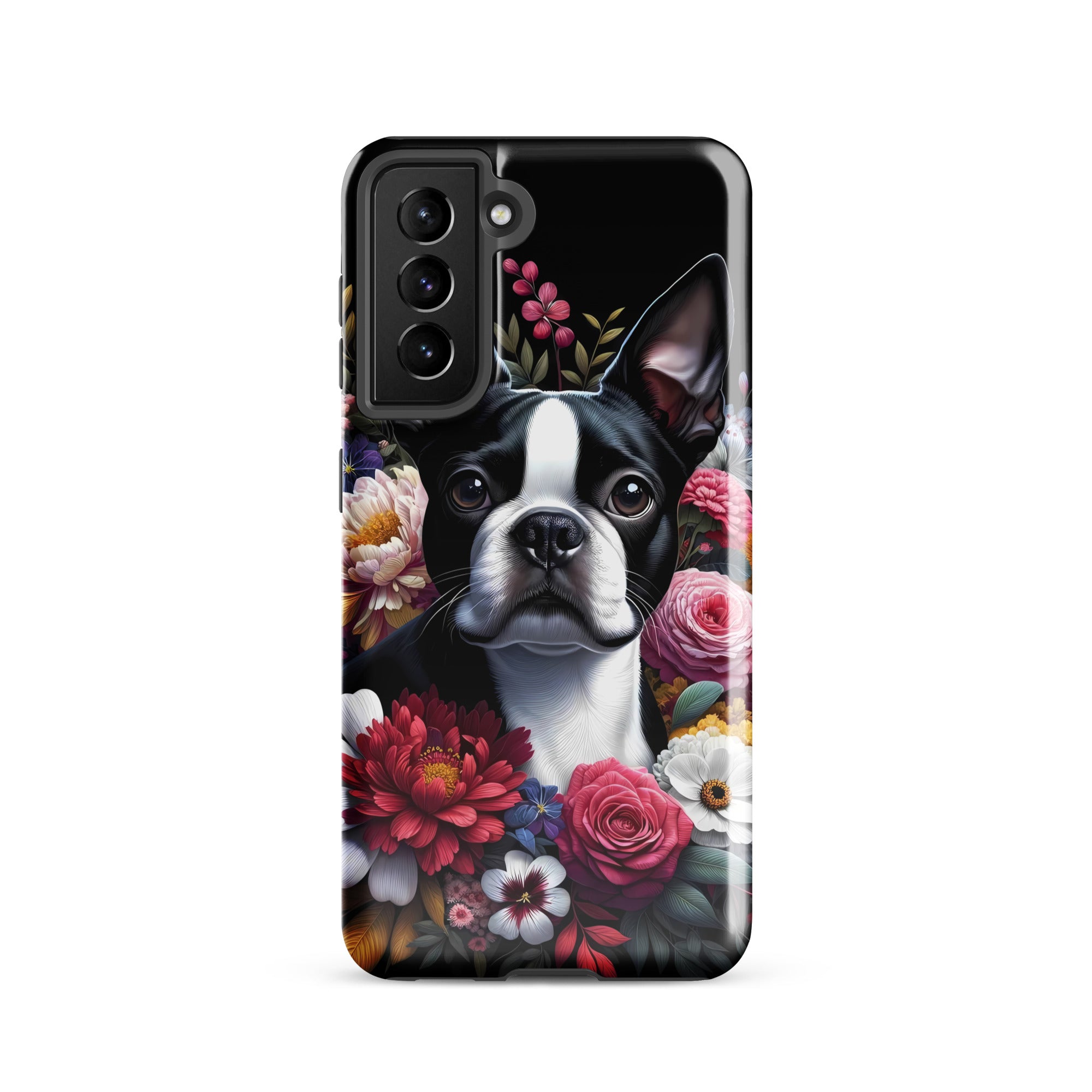 Floral Boston Terrier Dog Tough case for Samsung