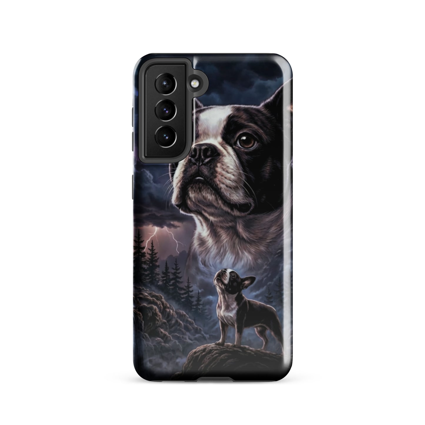 Storm Guardian – Majestic Boston Terrier Night Art Tough Case for Samsung . Glossy Samsung Galaxy S21