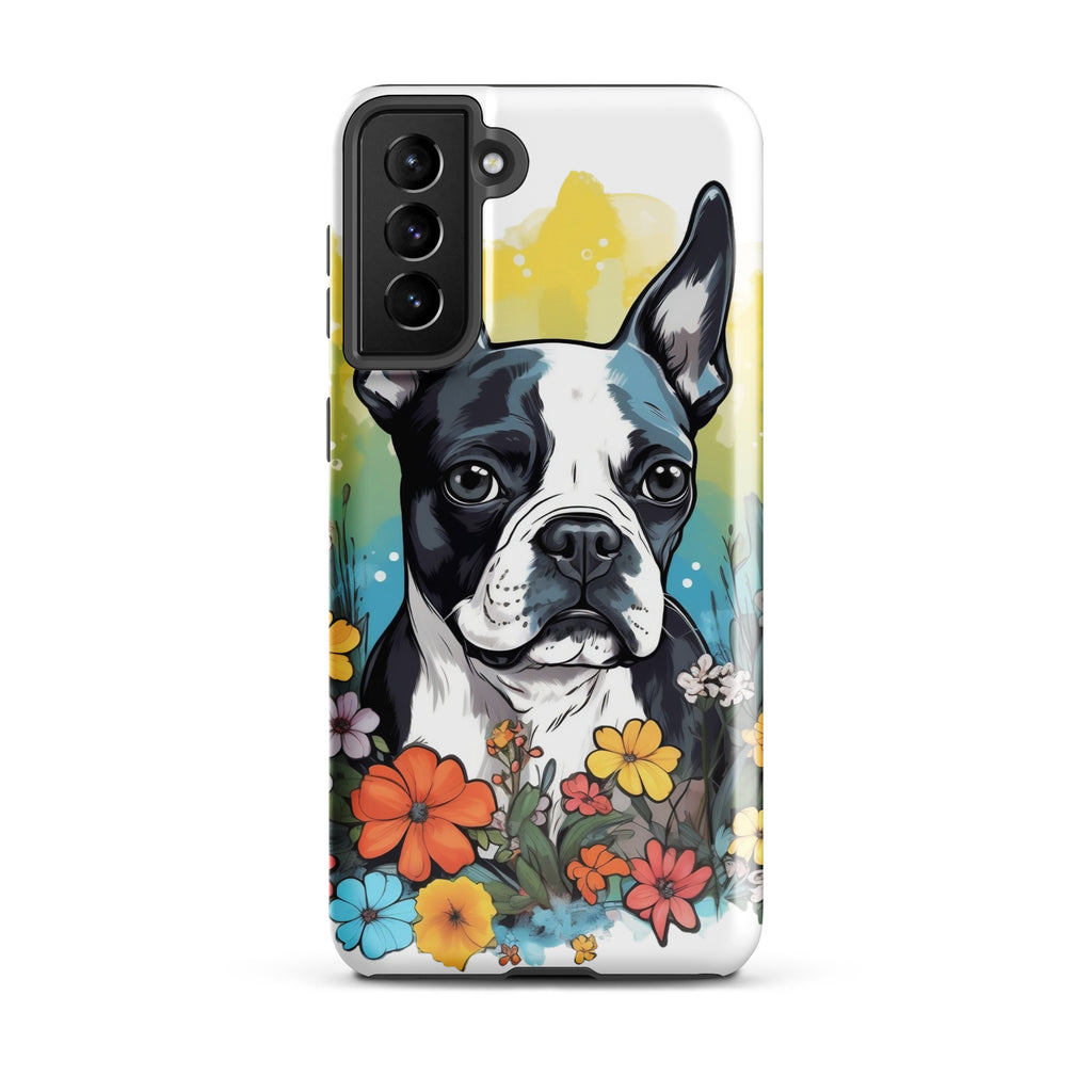 Boston Terrier Surrounded By Flowers Tough case for Samsung