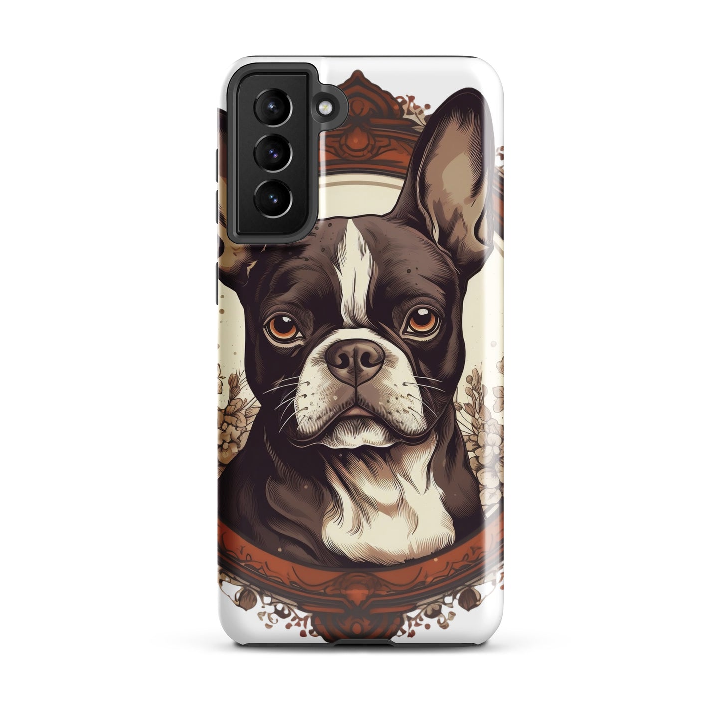 Vintage-Inspired Red Brown Boston Terrier Tough case for Samsung . Glossy Samsung Galaxy S21 Plus