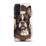 Vintage-Inspired Red Brown Boston Terrier Tough case for Samsung . Glossy Samsung Galaxy S21 Plus