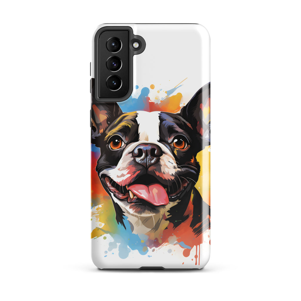 Colorful Playful Boston Terrier Dog Splash Art Tough case for Samsung