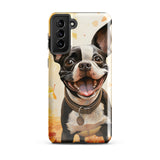 Cheerful Boston Terrier Dog Exploring A Park Watercolor Tough case for Samsung . Glossy Samsung Galaxy S21 Plus