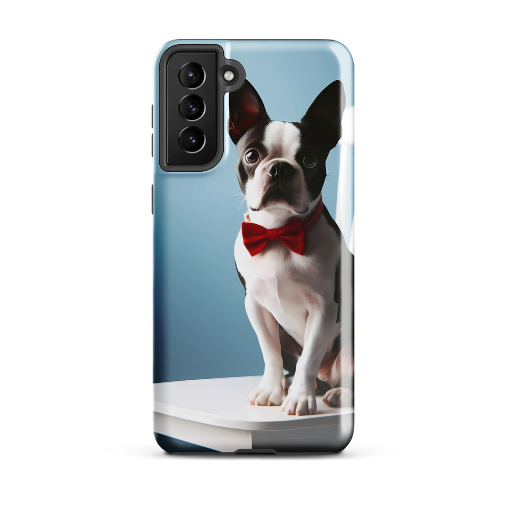 Dapper Boston Terrier in Red Bow Tie Seated on White Chair Tough case for Samsung