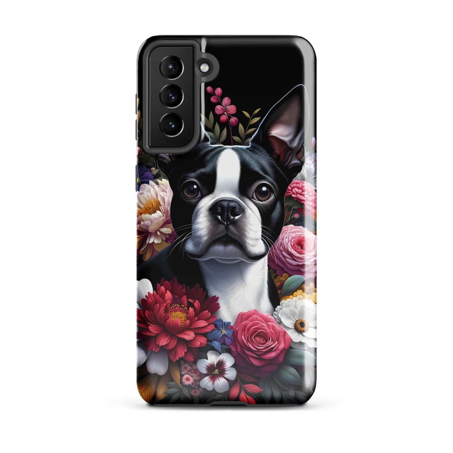 Floral Boston Terrier Dog Tough case for Samsung