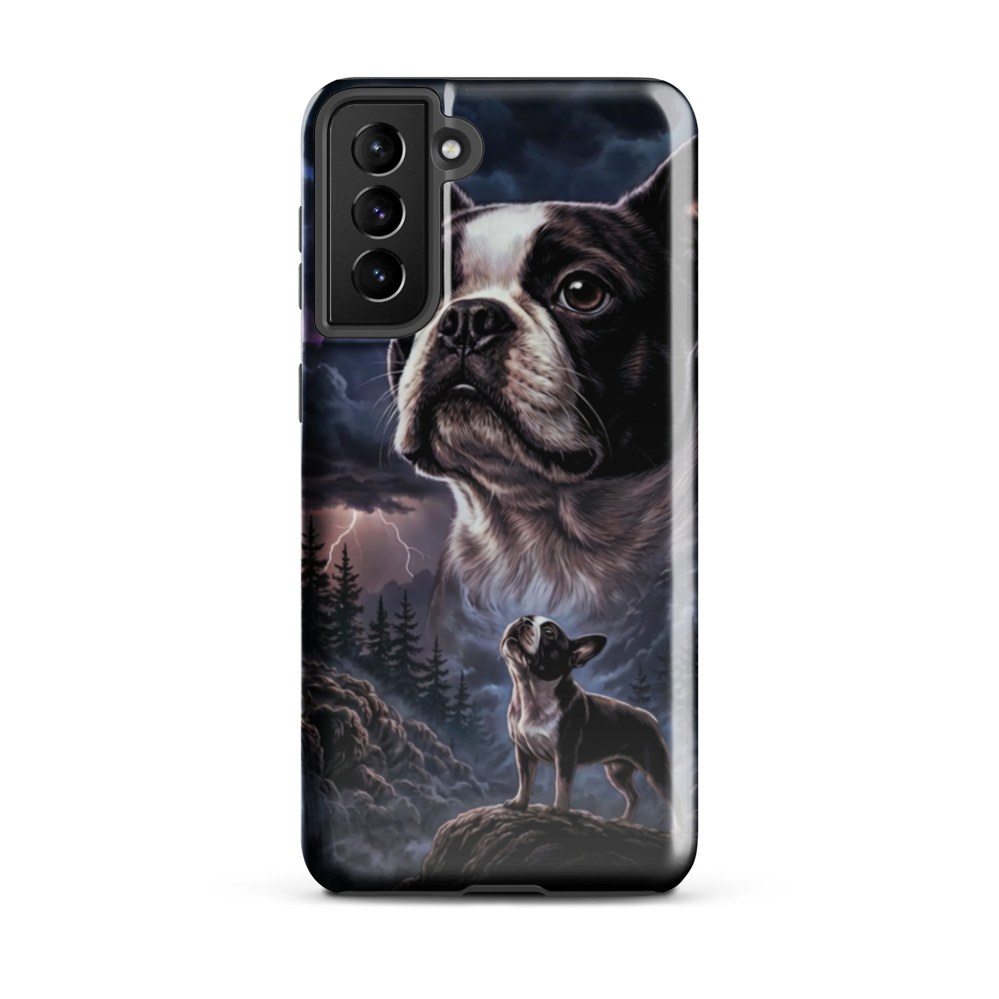 Storm Guardian – Majestic Boston Terrier Night Art Tough Case for Samsung . Glossy Samsung Galaxy S21 Plus