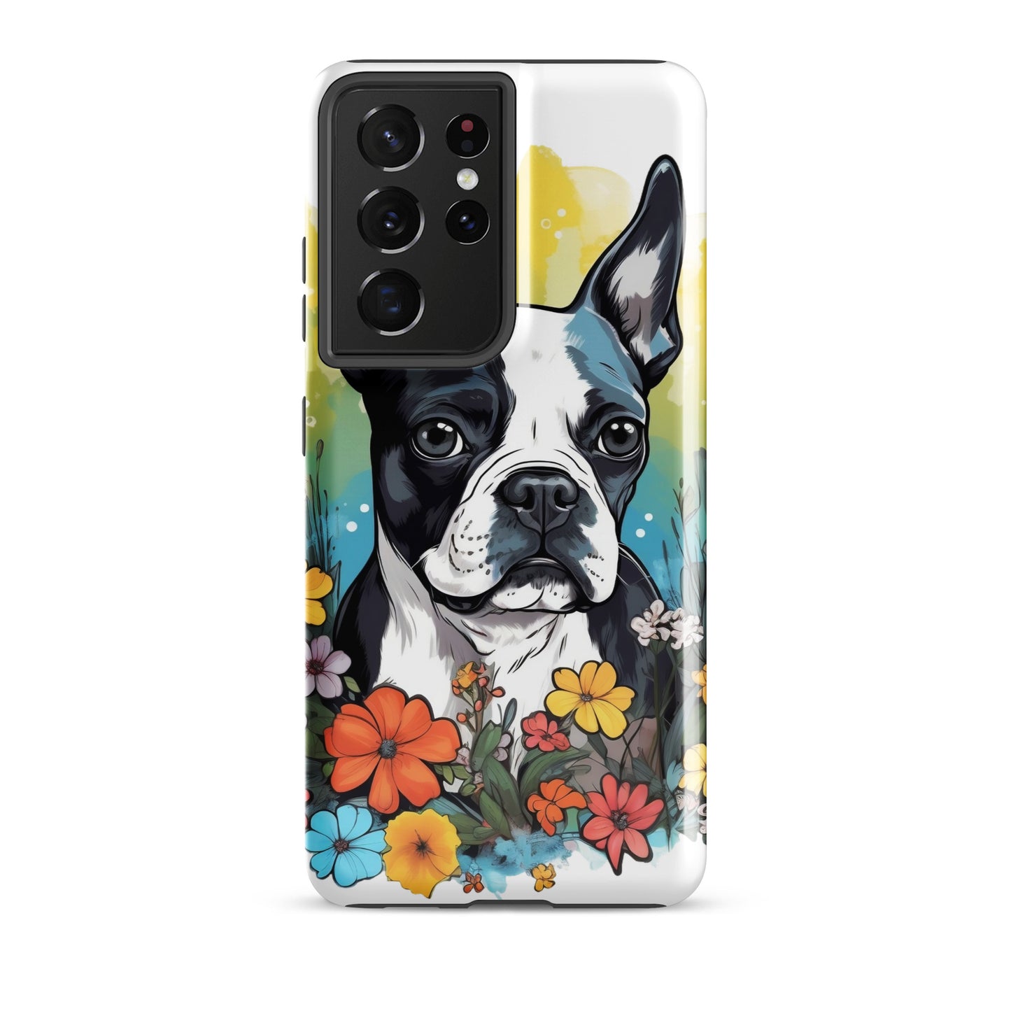 Boston Terrier Surrounded By Flowers Tough case for Samsung