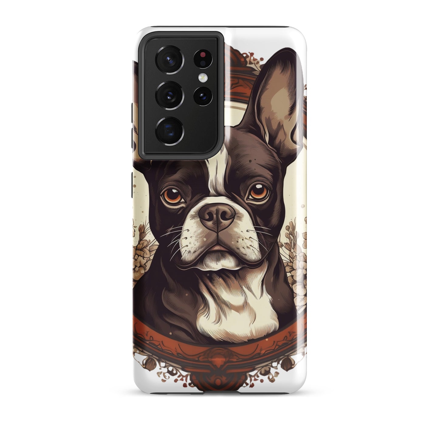 Vintage-Inspired Red Brown Boston Terrier Tough case for Samsung . Glossy Samsung Galaxy S21 Ultra