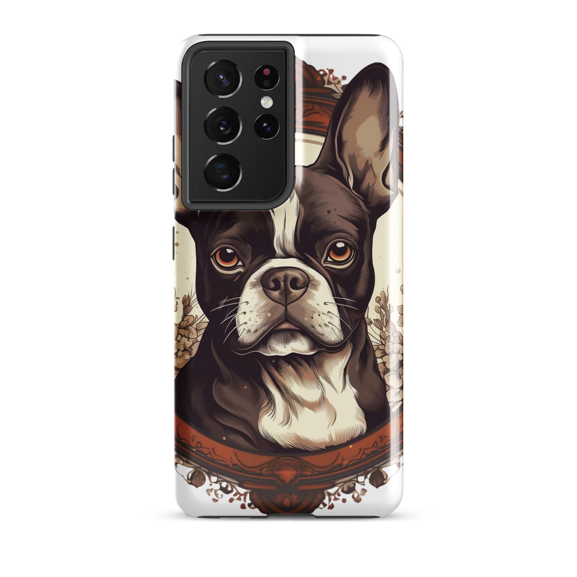 Vintage-Inspired Red Brown Boston Terrier Tough case for Samsung . Glossy Samsung Galaxy S21 Ultra