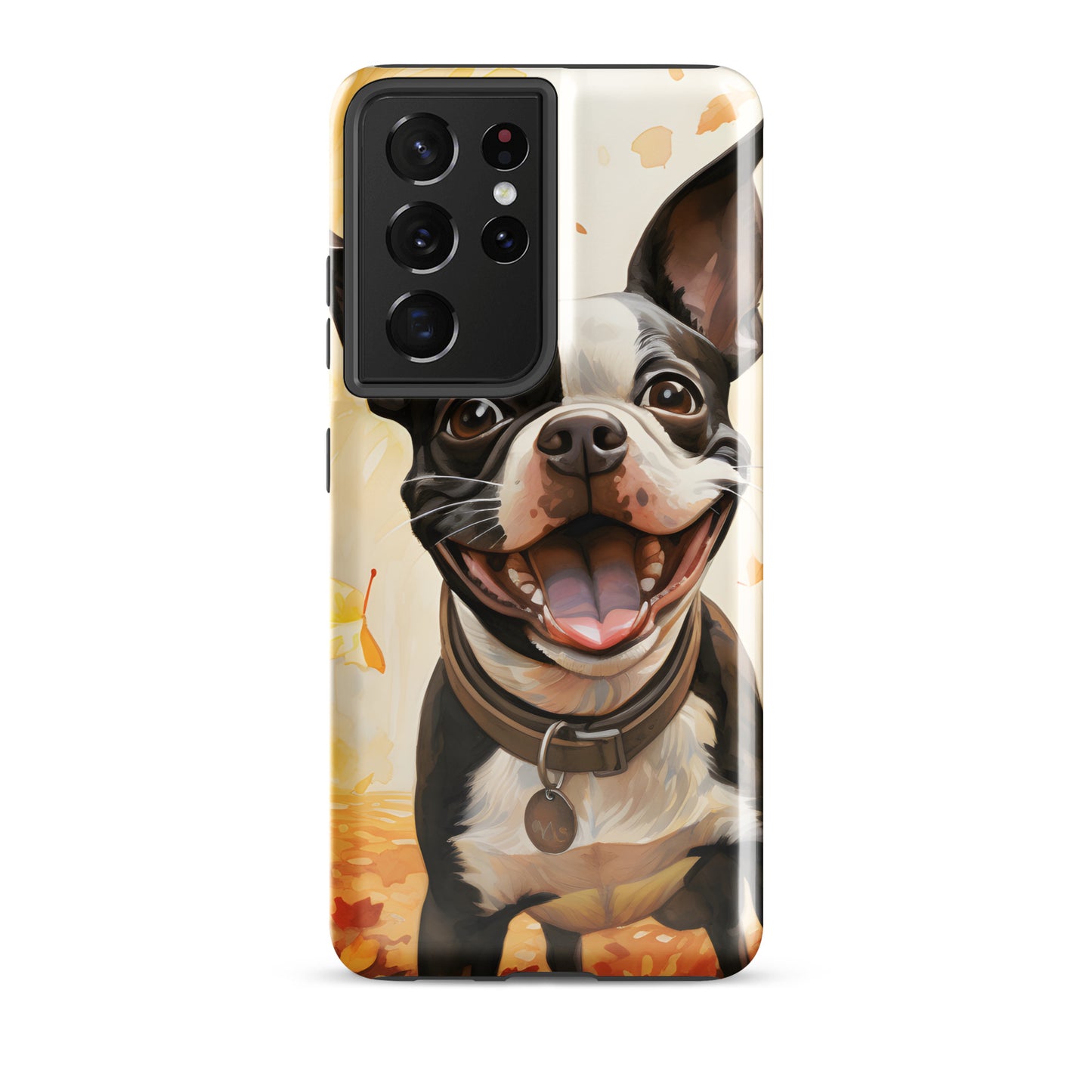 Cheerful Boston Terrier Dog Exploring A Park Watercolor Tough case for Samsung . Glossy Samsung Galaxy S21 Ultra