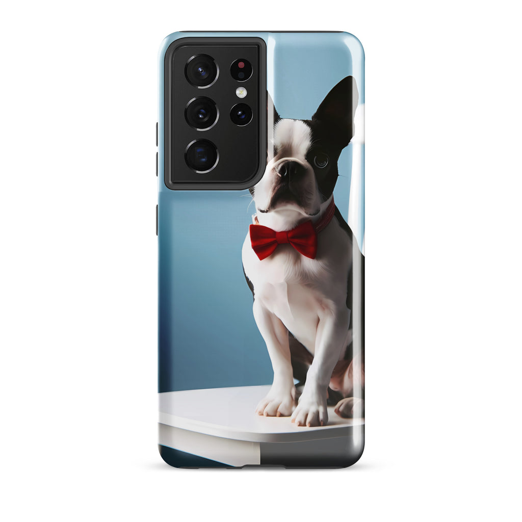 Dapper Boston Terrier in Red Bow Tie Seated on White Chair Tough case for Samsung