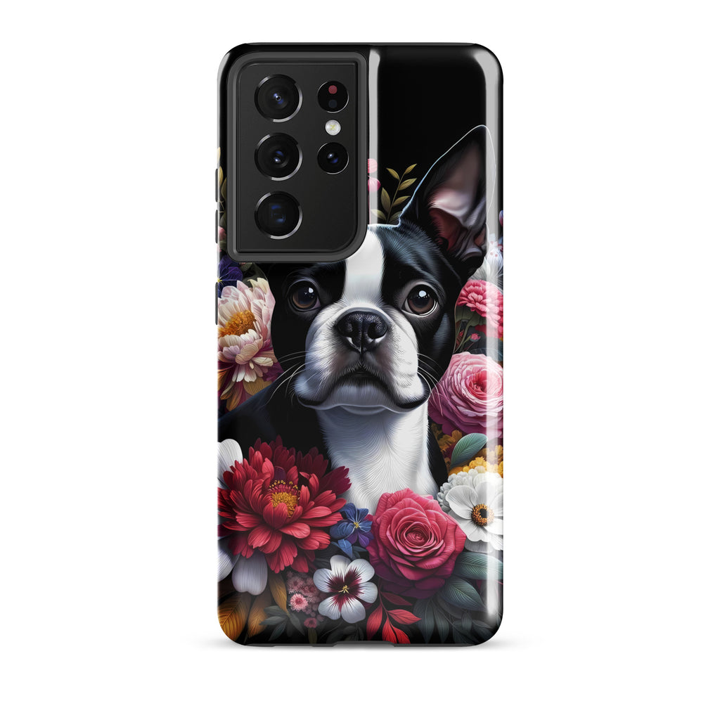 Floral Boston Terrier Dog Tough case for Samsung