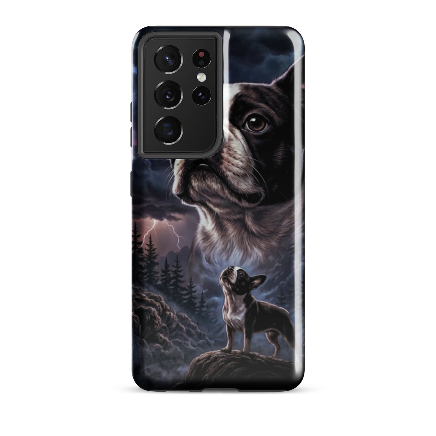 Storm Guardian – Majestic Boston Terrier Night Art Tough Case for Samsung . Glossy Samsung Galaxy S21 Ultra