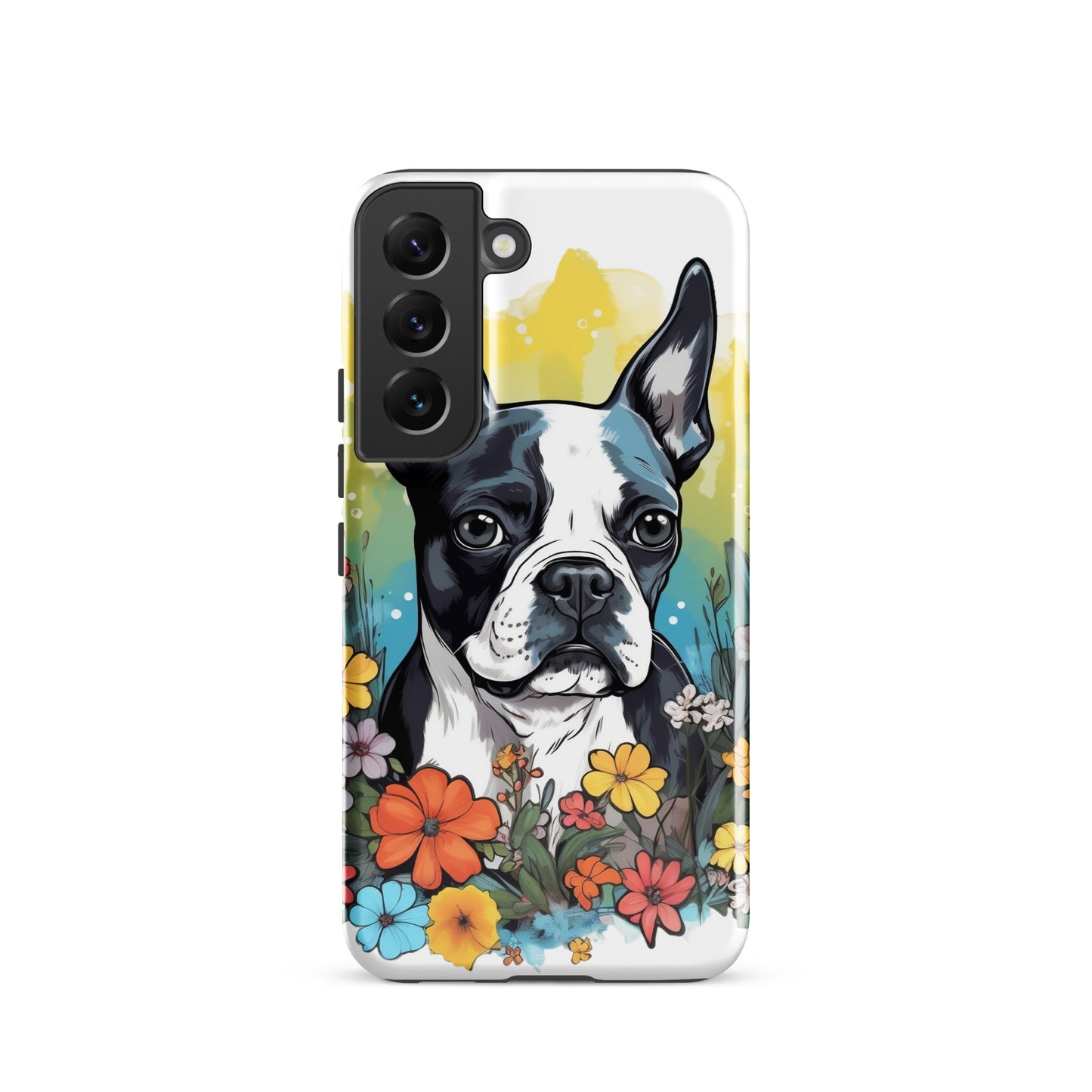 Boston Terrier Surrounded By Flowers Tough case for Samsung