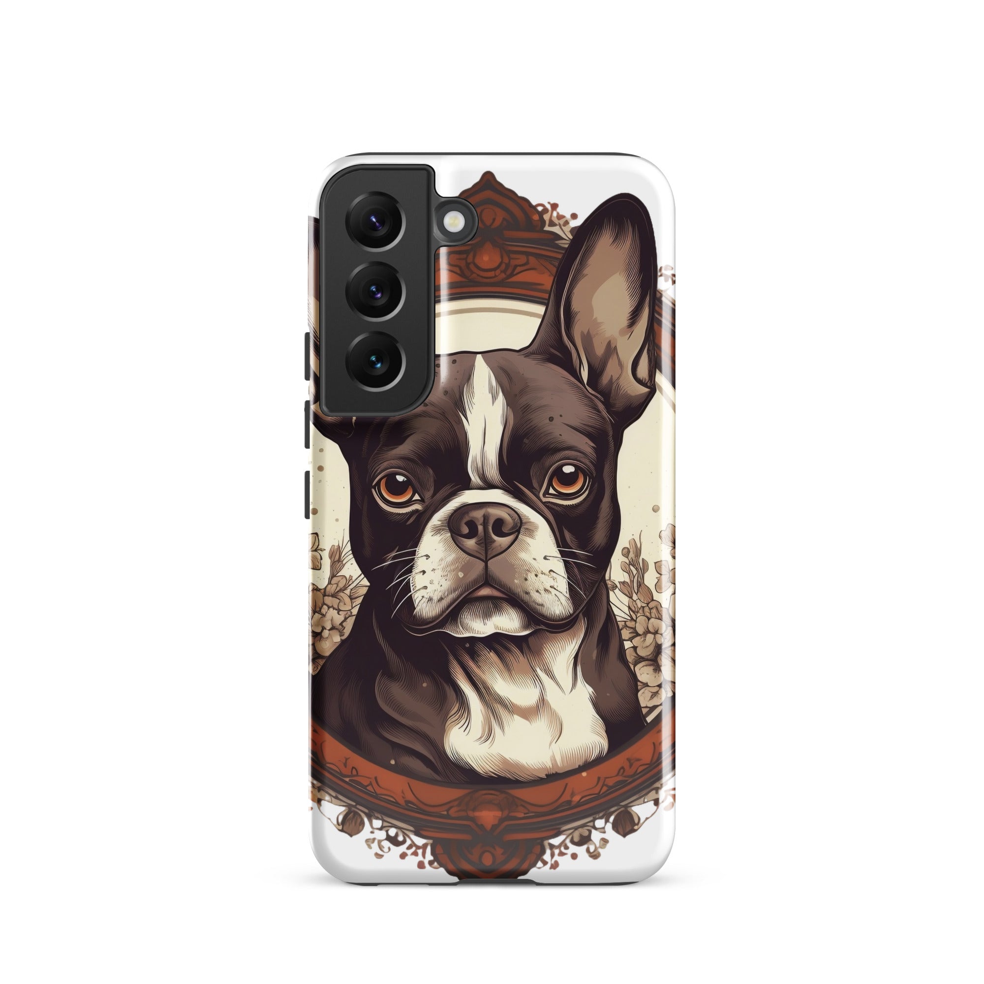 Vintage-Inspired Red Brown Boston Terrier Tough case for Samsung . Glossy Samsung Galaxy S22