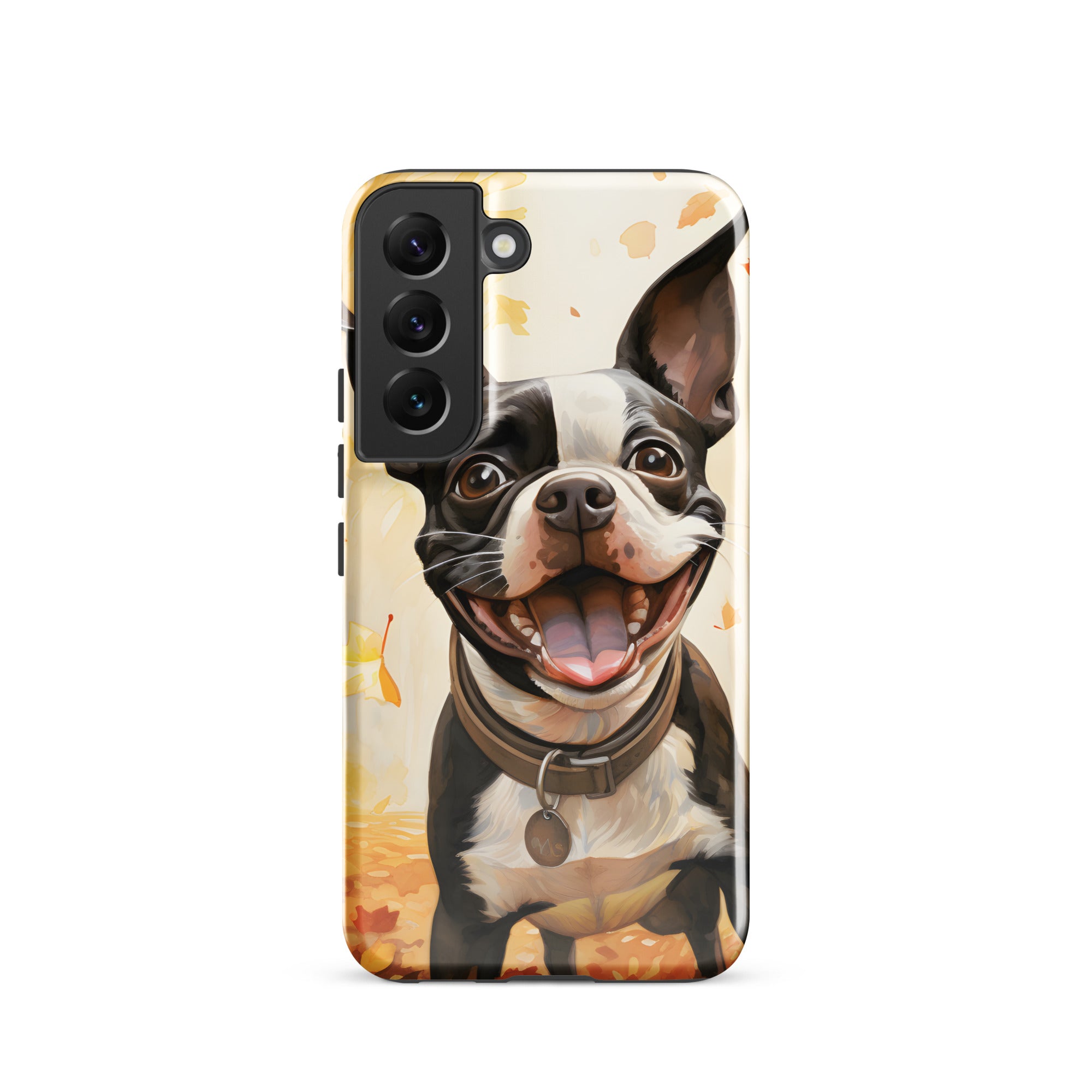 Cheerful Boston Terrier Dog Exploring A Park Watercolor Tough case for Samsung . Glossy Samsung Galaxy S22