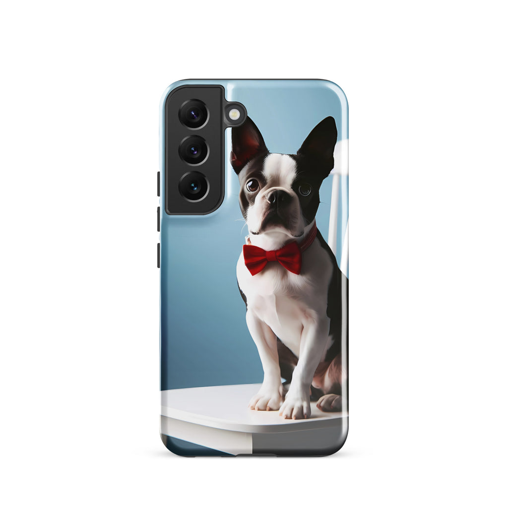 Dapper Boston Terrier in Red Bow Tie Seated on White Chair Tough case for Samsung