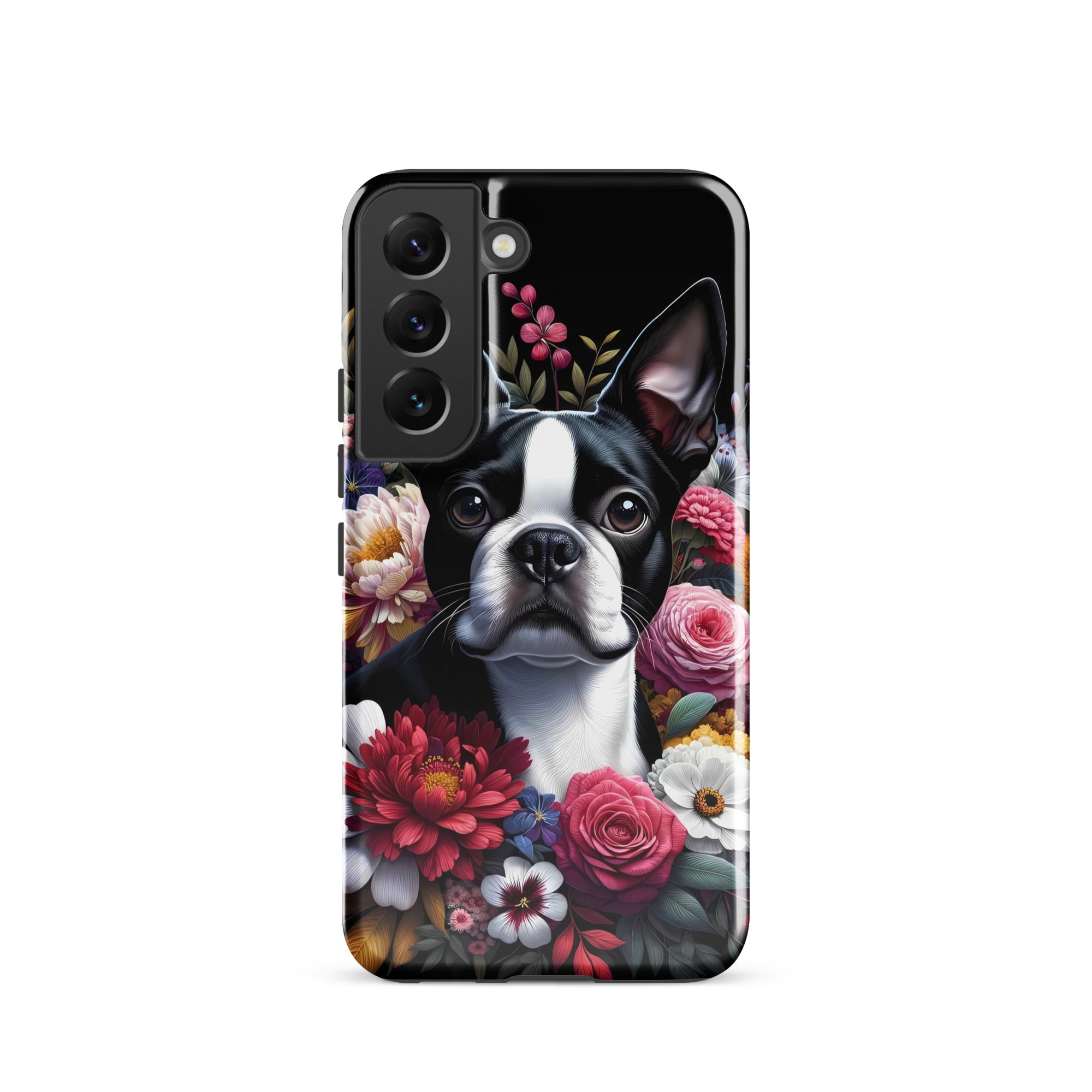 Floral Boston Terrier Dog Tough case for Samsung