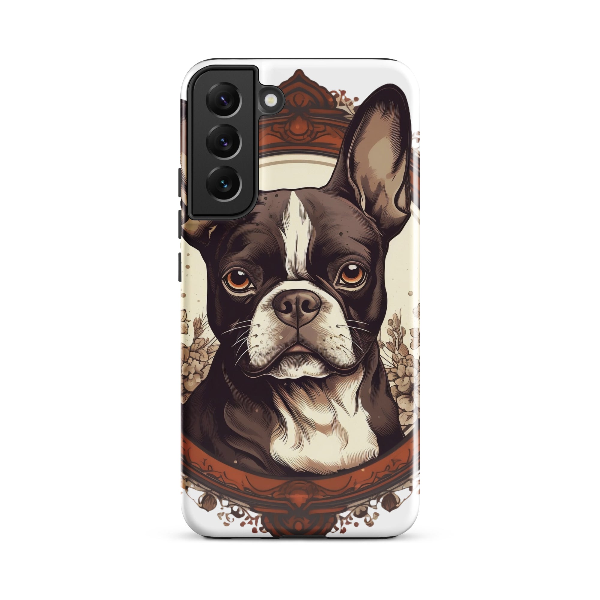 Vintage-Inspired Red Brown Boston Terrier Tough case for Samsung . Glossy Samsung Galaxy S22 Plus