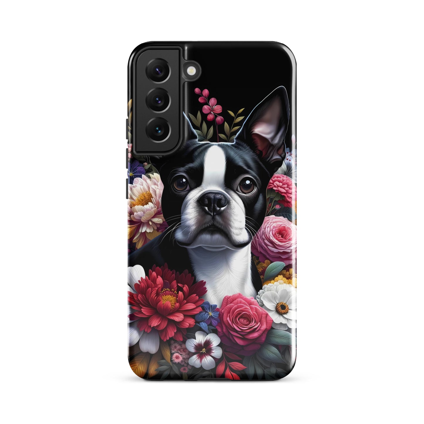 Floral Boston Terrier Dog Tough case for Samsung