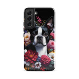 Floral Boston Terrier Dog Tough case for Samsung