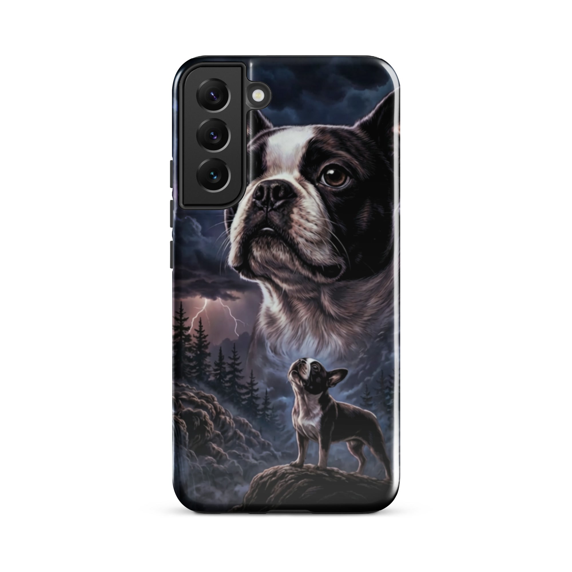 Storm Guardian – Majestic Boston Terrier Night Art Tough Case for Samsung . Glossy Samsung Galaxy S22 Plus