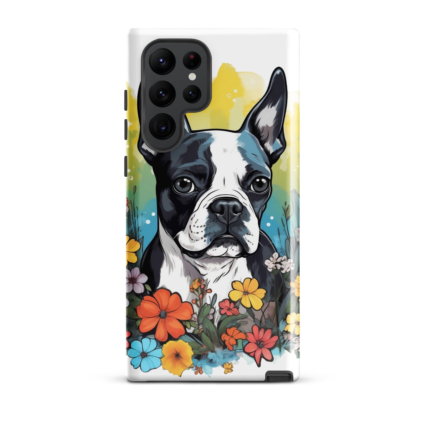 Boston Terrier Surrounded By Flowers Tough case for Samsung