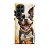 Cheerful Boston Terrier Dog Exploring A Park Watercolor Tough case for Samsung . Glossy Samsung Galaxy S22 Ultra