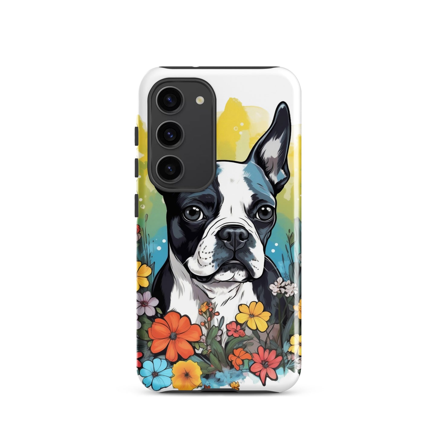 Boston Terrier Surrounded By Flowers Tough case for Samsung