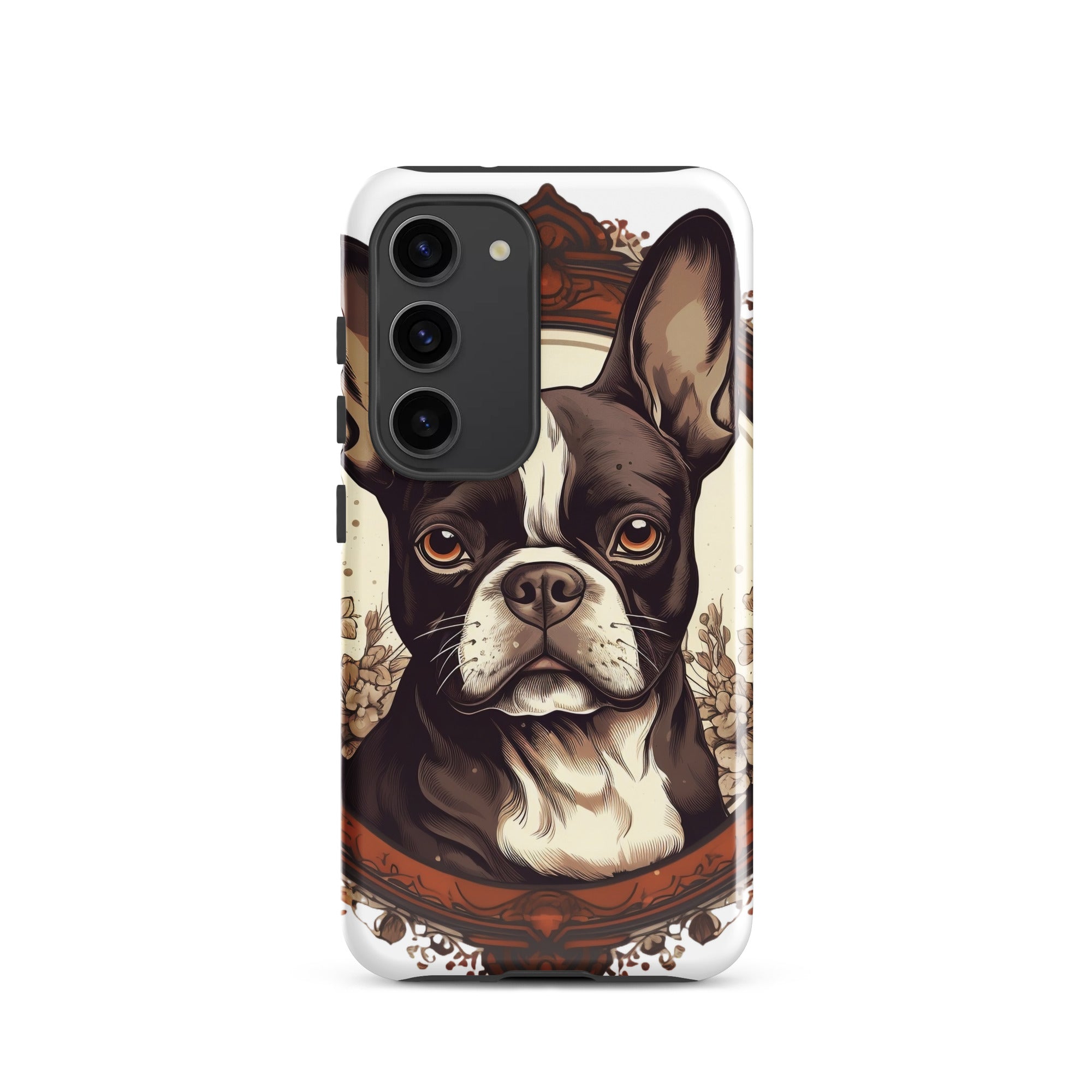 Vintage-Inspired Red Brown Boston Terrier Tough case for Samsung . Glossy Samsung Galaxy S23