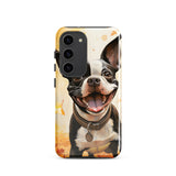 Cheerful Boston Terrier Dog Exploring A Park Watercolor Tough case for Samsung . Glossy Samsung Galaxy S23