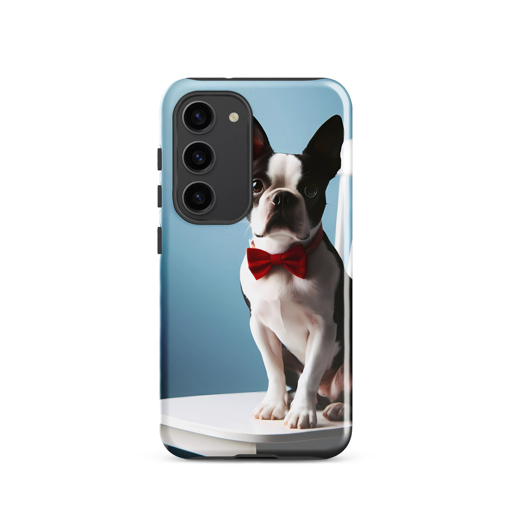 Dapper Boston Terrier in Red Bow Tie Seated on White Chair Tough case for Samsung