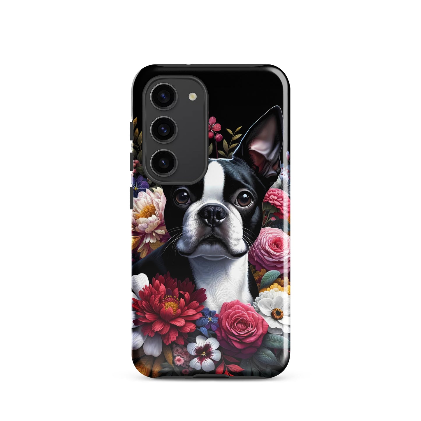 Floral Boston Terrier Dog Tough case for Samsung