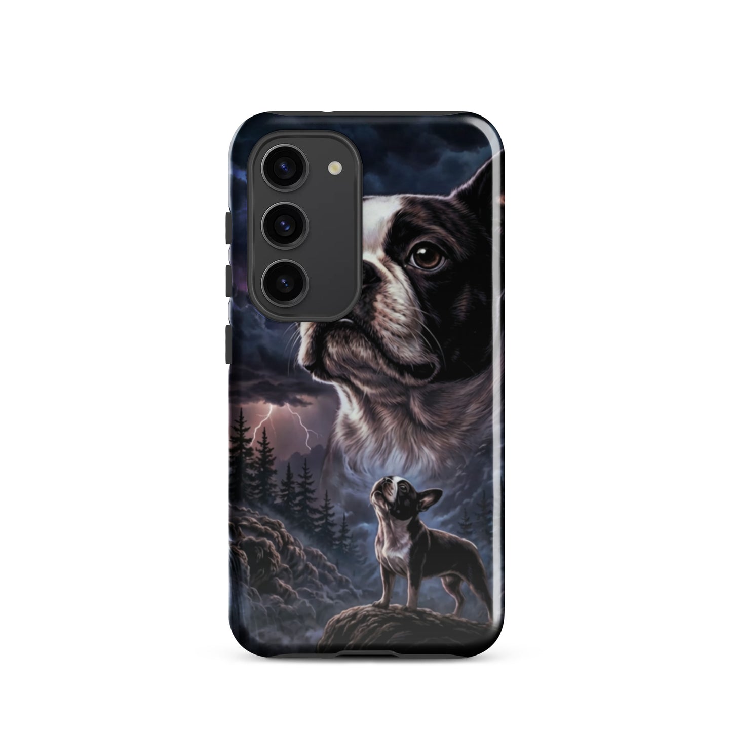 Storm Guardian – Majestic Boston Terrier Night Art Tough Case for Samsung . Glossy Samsung Galaxy S23