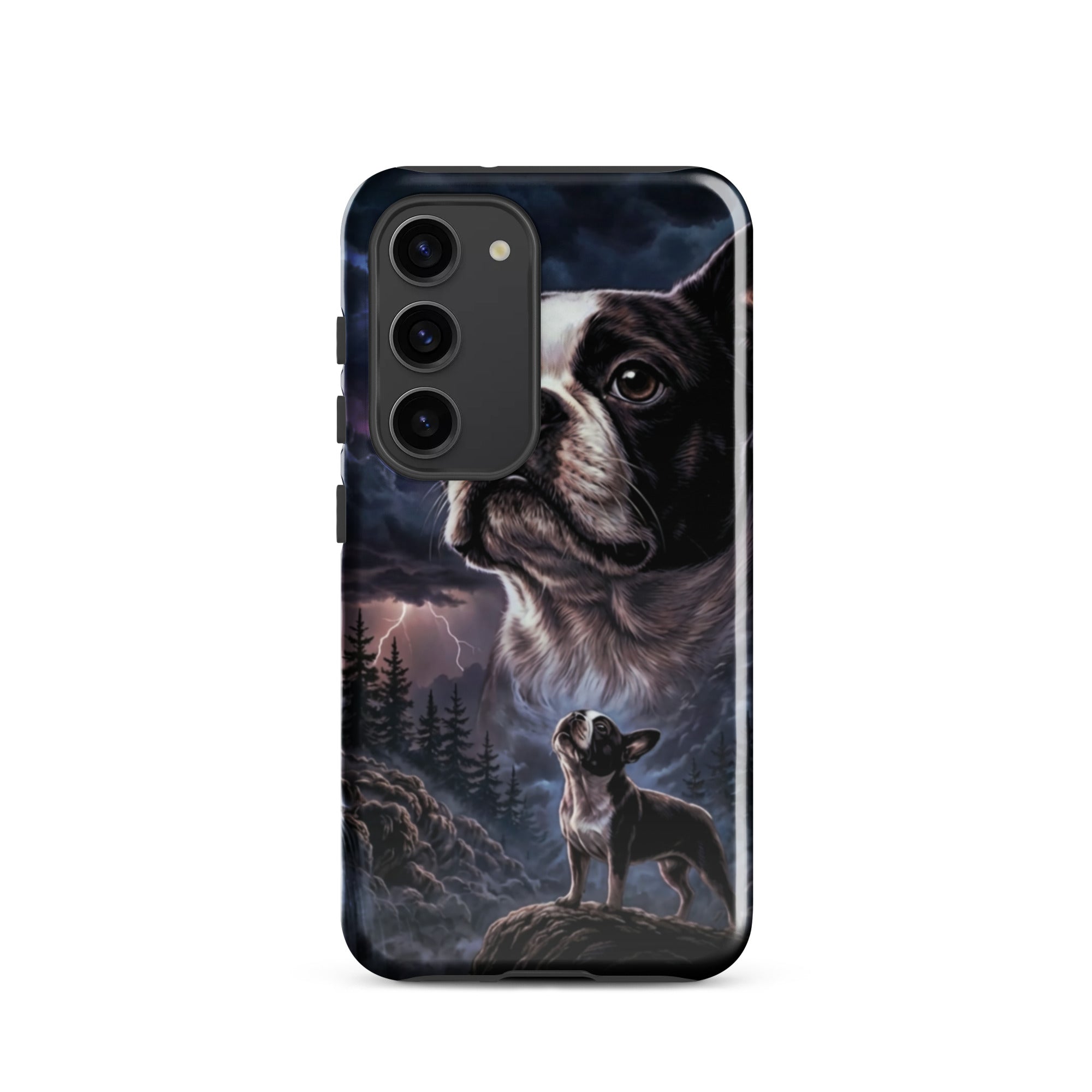 Storm Guardian – Majestic Boston Terrier Night Art Tough Case for Samsung . Glossy Samsung Galaxy S23