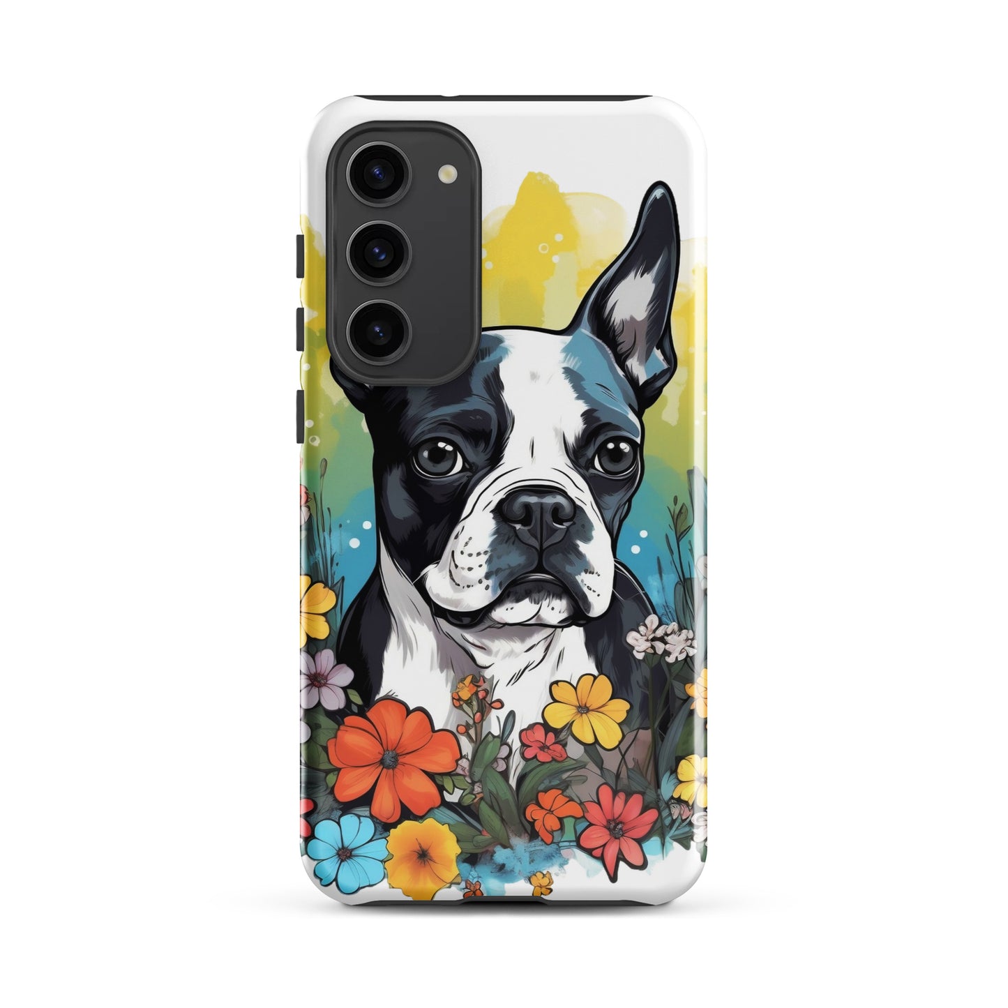 Boston Terrier Surrounded By Flowers Tough case for Samsung